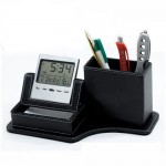 Leather Pen Holder with digital clock